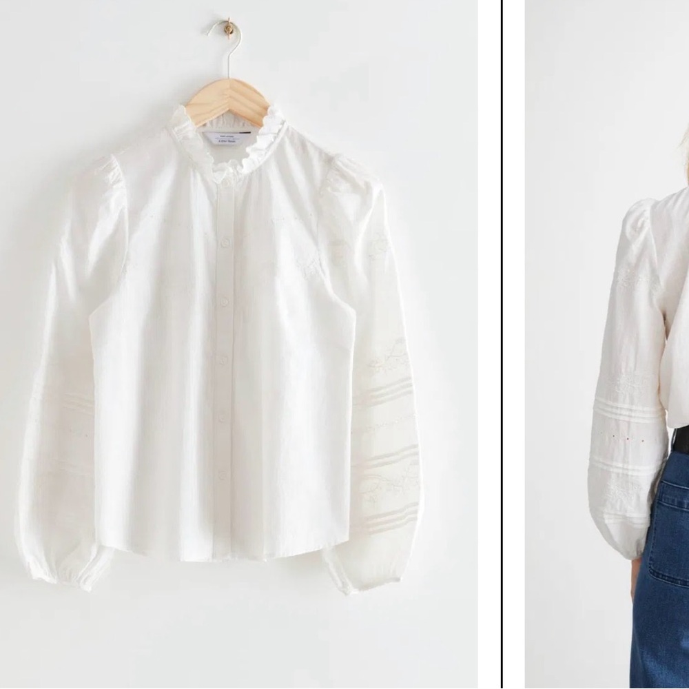 & Other Stories Embroidered Puff Sleeve Blouse - Picture 8 of 8